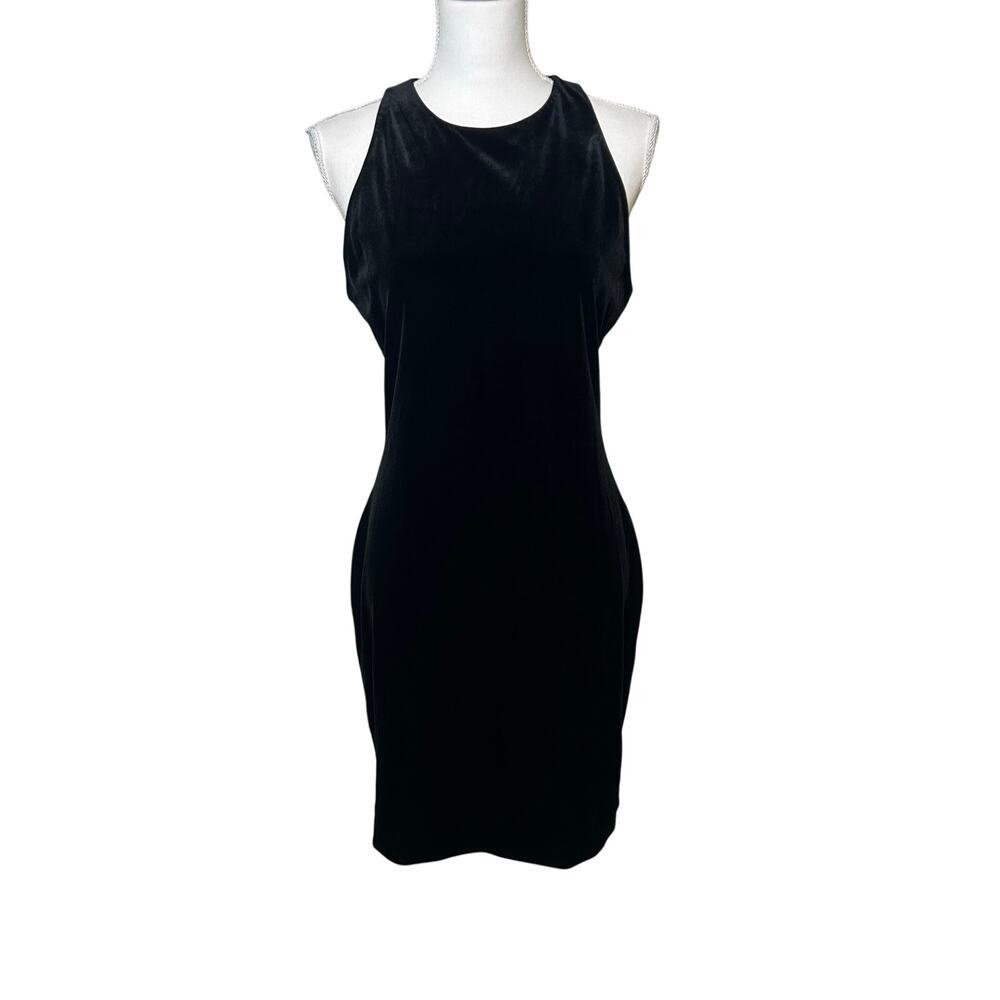 Rebecca Minkoff Black velvet Jenn bodycon mini back zip dress size L
